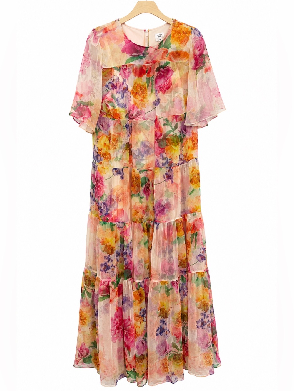 Johnny Was Floral Tiered Sheer Maxi Dress Slip Size M